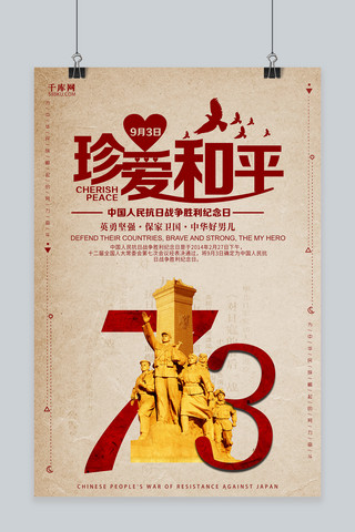 千库原创复古抗日战争胜利73周年海报