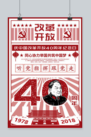 改革开放史海报模板_复古风格改革开放40周年海报