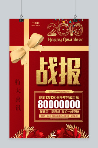 冲刺总结海报模板_红金时尚2019战报海报