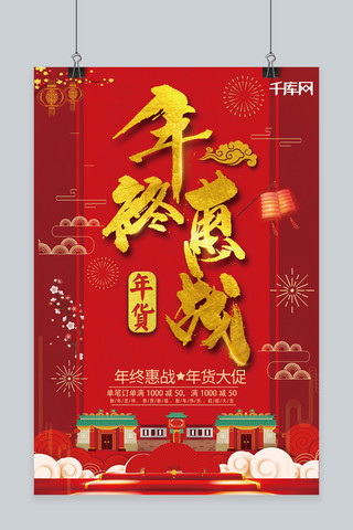 惠特海报模板_红色喜庆年终惠战年货大促海报
