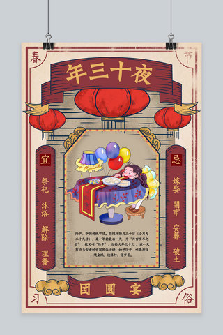 春节习俗年三十海报模板_创意新年习俗年三十夜春节海报