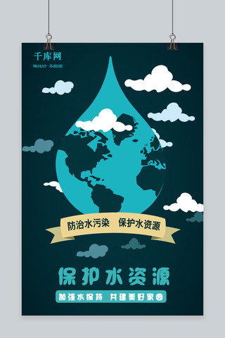 创意卡通插画防治水污染保护水资源海报