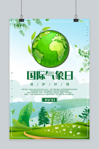 国际气象日绿色小清新节日海报