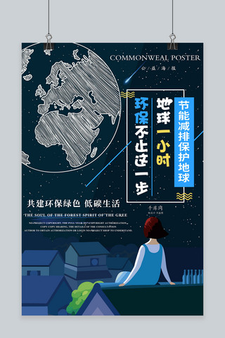 科技夜空海报模板_地球一小时公益宣传海报
