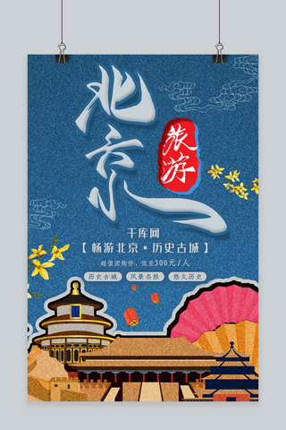 插画复古海报海报模板_简约插画复古北京印象旅游海报