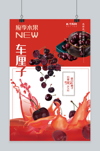 春餐饮海报模板_春夏美食红色创意合成风美味车厘子海报
