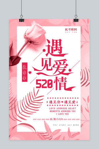 简约粉色玫瑰520遇见521爱情海报