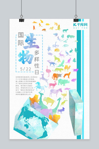 国际生物多样性日蓝色水彩风格纪念日宣传海报