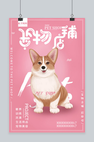 宠物狗广告海报模板_宠物粉色可爱写实宠物店铺广告海报