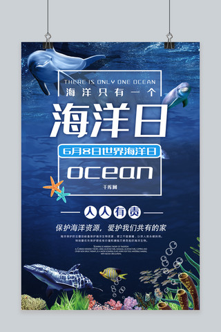 海报保护海洋海报模板_世界海洋日创意合成公益保护海洋海底世界海报