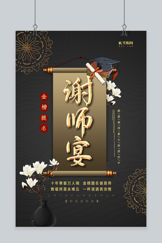 中式海报边框海报模板_精美中国风谢师宴海报