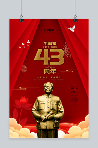 剪纸风毛泽东逝世43周年纪念海报