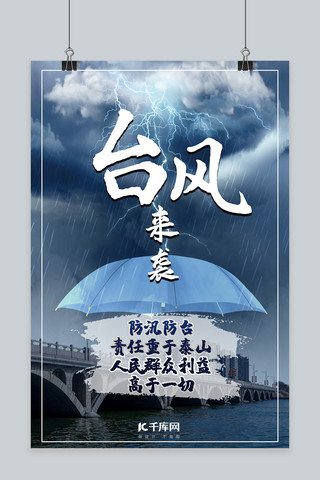 蓝色台风海报模板_台风抗台风台风来袭蓝色现实风抗灾海报