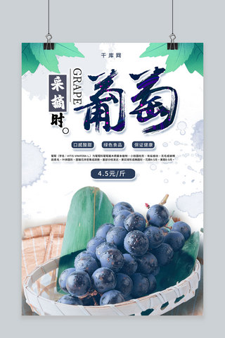 简约水彩创意合成秋季水果葡萄促销海报