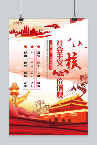 中国梦红色海报海报模板_社会主义核心价值观红色创意中国梦海报