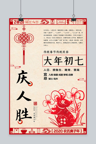 剪纸中国风鼠年海报模板_2020鼠年过年习俗海报