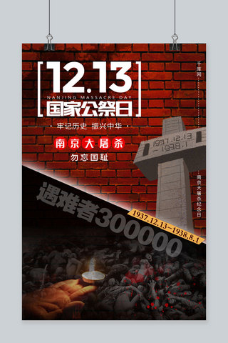 瓷砖地砖墙砖海报模板_国家公祭日墙砖背景红色墙砖复古做旧风格海报