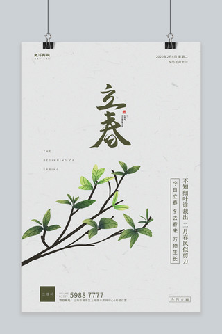 立春树枝白色简约创意海报