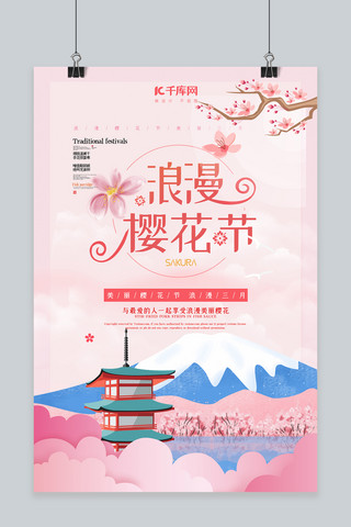 春季樱花节粉色简约海报