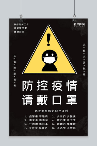 戴口罩温馨提示海报模板_防范疫情戴口罩黑色大气海报
