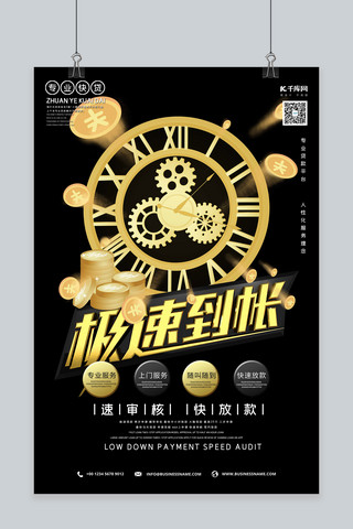 瑞士钟表展海报模板_急速到账快贷金币钟表时间黑金C4D海报