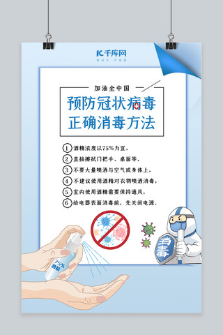 碘伏消毒液海报模板_新型冠状病毒消毒蓝色简约海报