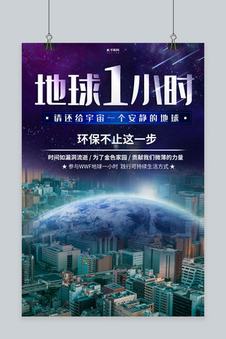 地球一小时地球紫色创意海报