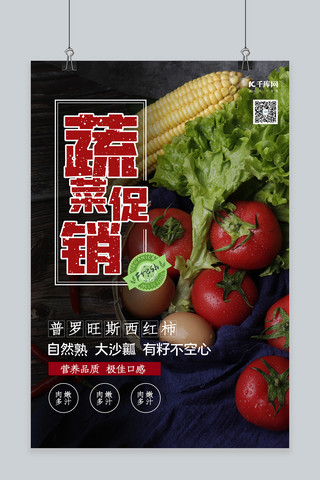 蔬菜西红柿海报模板_生鲜促销蔬菜红色简约海报