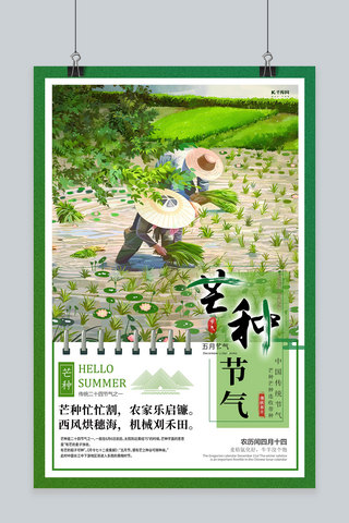 芒种水稻绿色创意海报