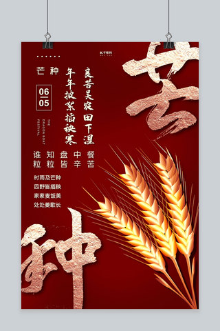 芒种麦子红金大气海报