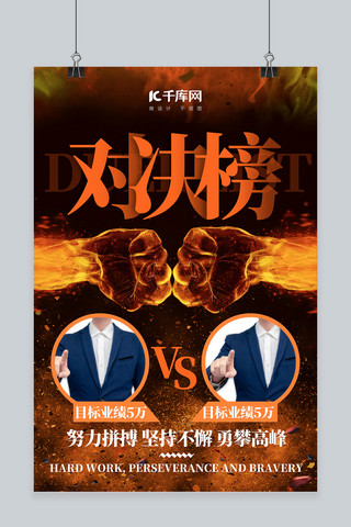 拳击对决海报模板_团队PK对决榜橙色简约海报