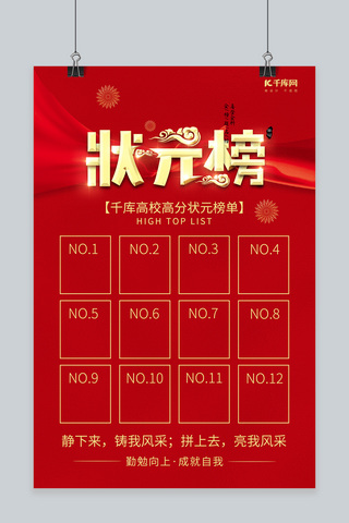 状元榜高分榜单红色调中国风海报