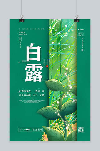 新中式祥云海报模板_白露节气露水绿色简约海报