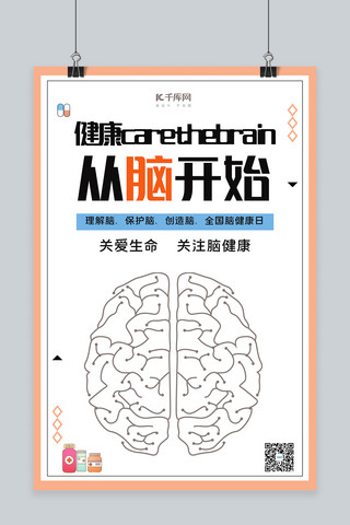 中国脑健康日脑健康白色简约海报
