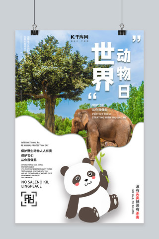 世界动物日熊猫白色创意海报