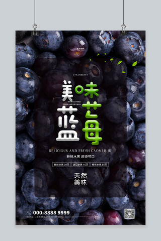 水果促销蓝莓蓝色创意海报