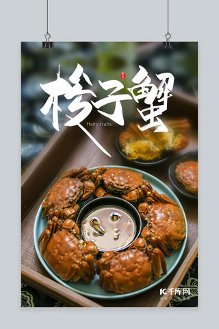 梭子蟹螃蟹海报中国风摄影图海报
