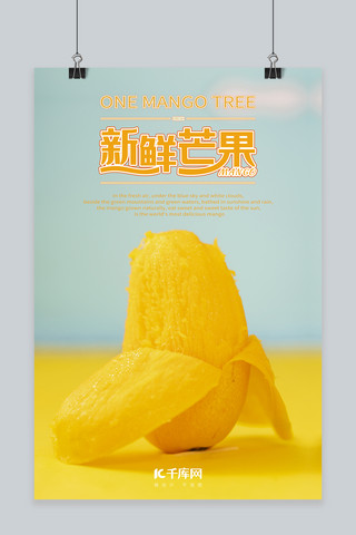 芒果水果海报模板_新鲜芒果水果黄色简约摄影图海报