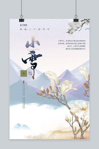 小雪玉兰花黄色简约创意海报