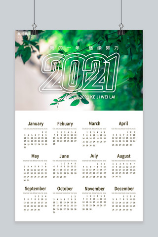 2021日历摄影图绿色清新海报