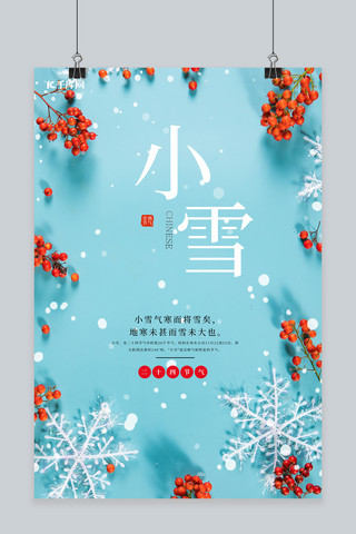 冬天小雪花海报模板_小雪雪花小景蓝色摄影图海报