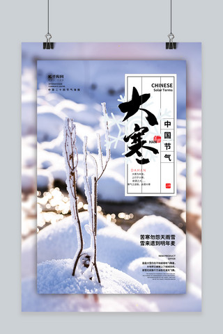 大寒雪景白色简约海报