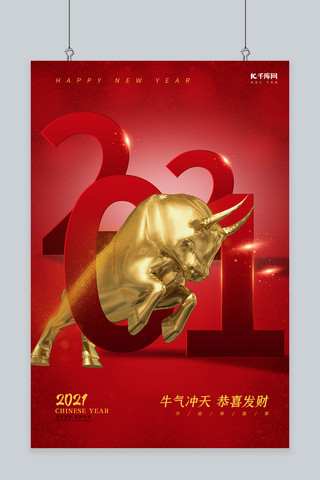 2021金牛红色简约风海报