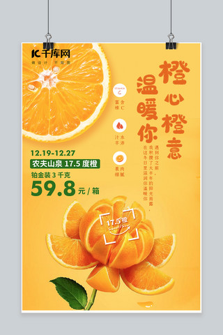 橙子特写海报模板_橙子橙子黄色简约海报
