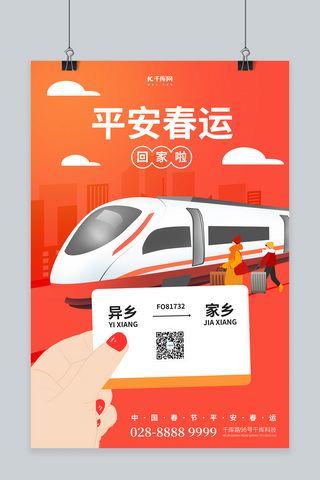火车票海报模板_高铁橙红扁平海报