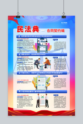 民法典实施蓝色简约海报