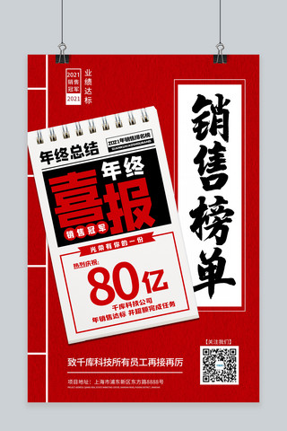 年终销售总结海报模板_喜报销售战报红色创意海报