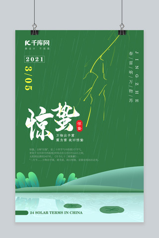 惊蛰春雨绿色简约海报