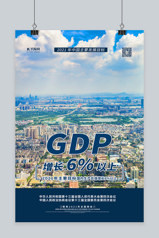 全国两会海报模板_两会GDP目标蓝色简约海报