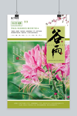花枝海报模板_谷雨植物花枝绿色简约海报